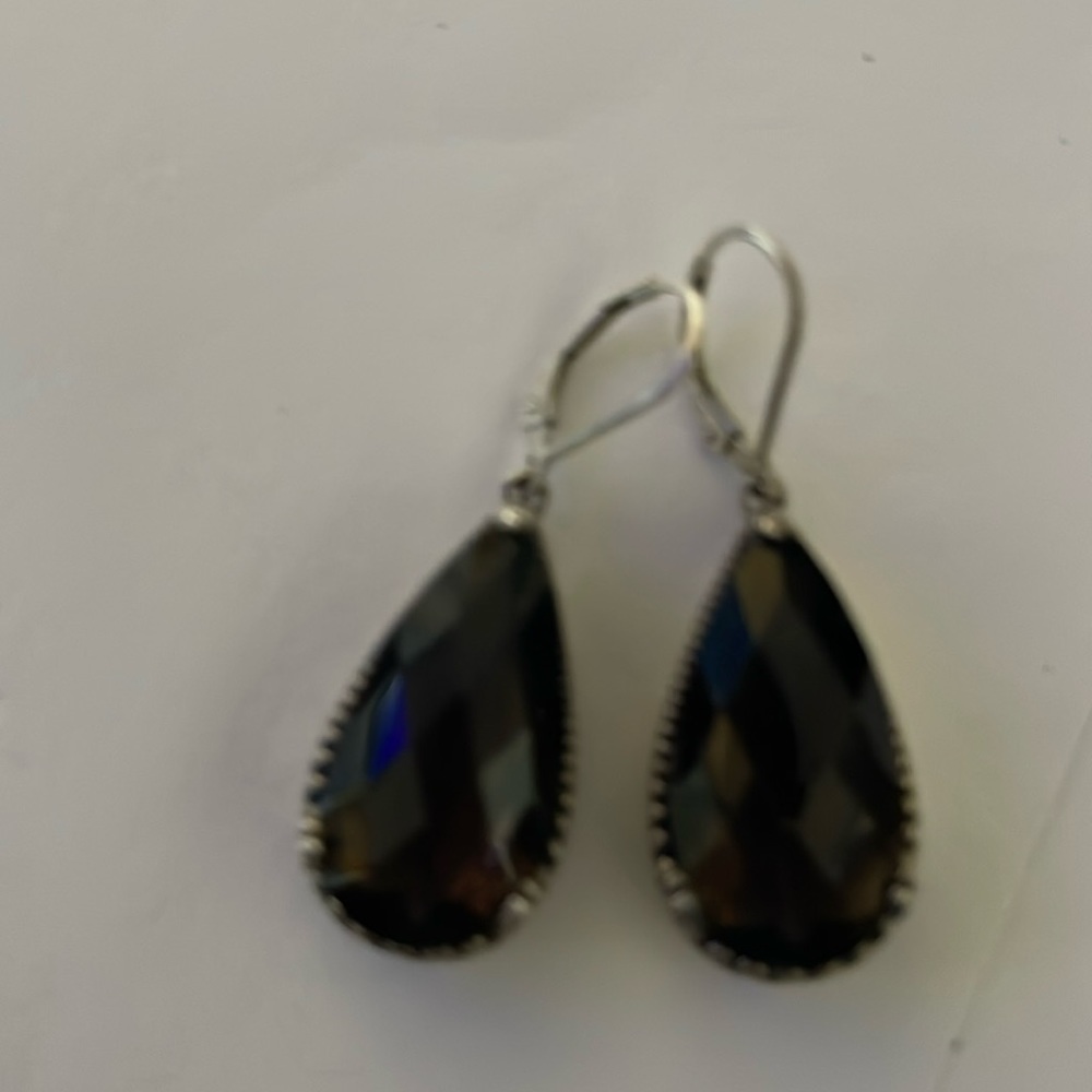 Real stone smoky quartz huge earrings sterling
